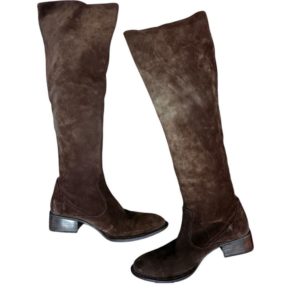 BORN CROWN Cricket Suede Boots Brown Leather Boots Tall Knee High Riding Boots S